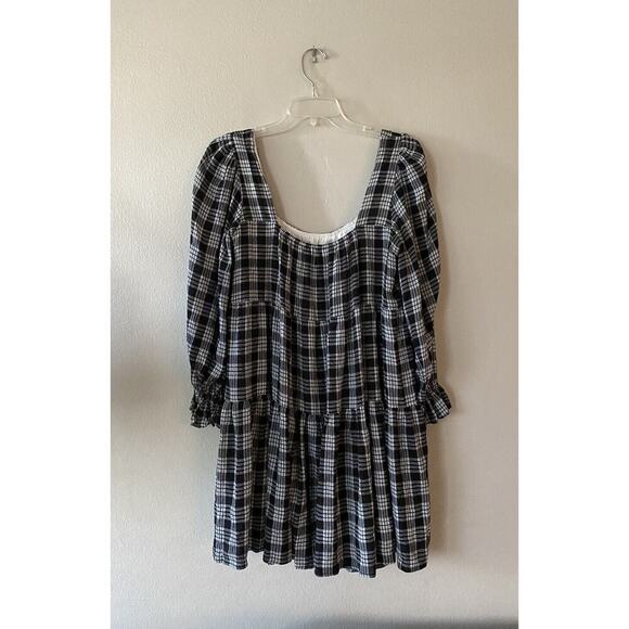 Lulu’s Black White Plaid Print Dress Size Medium That Song Grunge Festival Boho - Picture 2 of 5